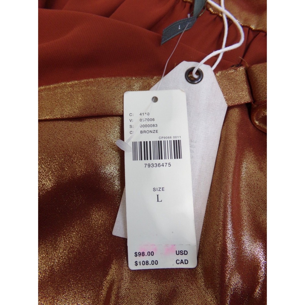 Anthropologie Metallic Foil Peasant Blouse Womens Bronze‎ Caramel Size L NWT - Picture 6 of 8